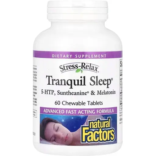 Комплекс для сну Natural Factors Stress-Relax Tranquil Sleep, 60 жувальних таблеток з мелатоніном