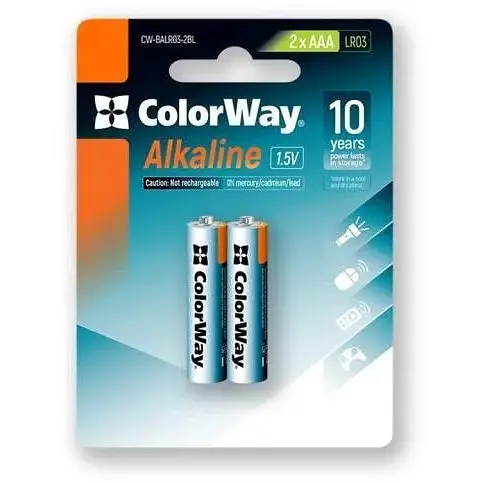 Батарейка AAA (LR03), щелочная, СolorWay Alkaline Power, 2 шт, 1.5V, Blister (CW-BALR03-2BL) - фото 1