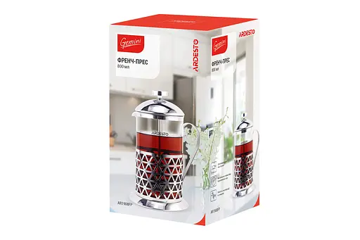 Френч-пресс Ardesto Gemini Fasano 800 мл боросиликатное стекло нержавеющая сталь прозрачный - фото 2