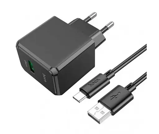 Адаптер зарядное устройство Hoco CS12A (1 USB 18 W) + кабель USB Type-C (черный) - фото 1