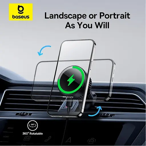 Беспроводное зарядное + держатель для авто Baseus MagPro Series Magnetic Wireless Air Vent 15W C40164100121-00 - фото 9