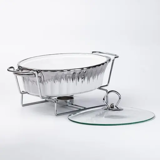 Марміт Yiwu HP1024 мармітниця з кришкою на підставці овальна 27 см x 15 см x 6 см Білий - фото 3