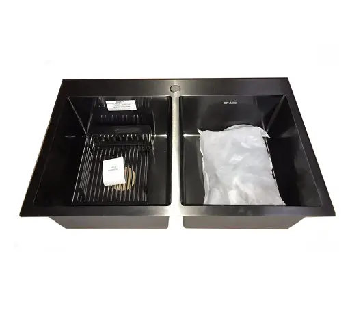 Мийка кухонна Kraft Handmade HS7848-20 подвійна + кошик 780х480х230х3 мм Чорний 30412 - фото 1