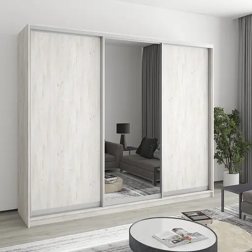 Шафа-купе тридверна MebelStar Комбо AL 2ДСП/Дзеркало 250x45x210 см Аляска сірий (MBS-3237)