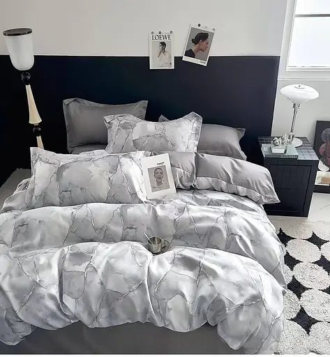 Комплект двуспального постельного белья Дима Турция с компаньоном 100% хлопок Наволочки 70х70см двуспалка Серый мрамор - фото 1