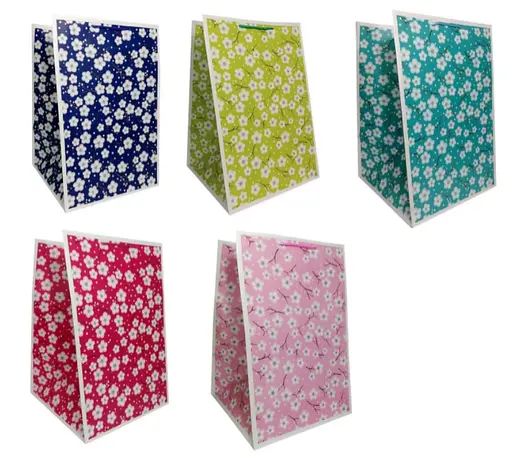 Подарунковий пакет картонний із широким дном, 200 г/м², Квітки, 28x42x28 см, 4 шт. в упаковці (В асортименті)
