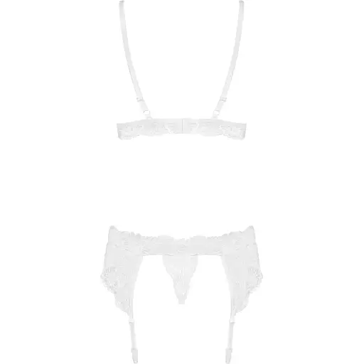 Мереживний комплект білизни Obsessive 810-SEG-1 L/XL White, бюстгальтер, стрінги, пояс для панчіх - фото 6
