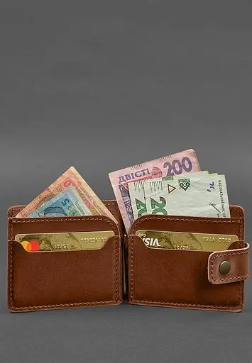 Кожаный портмоне 13.1 зажим с хлястиком светло-коричневый Crazy Horse - фото 3