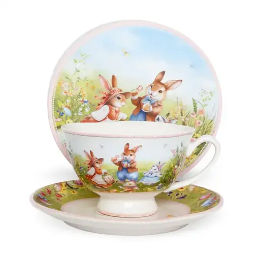 Чашка порцелянова для чаю Rabbit Family 200 мл HP-7323-9 біла з блюдцем чашка чайна подарункова Yiwu HP-7323-9 - фото 2