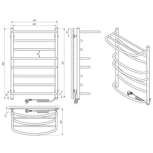 Електрична рушникосушарка Laris Євромікс П8 500x800 Е з полицею сенсор S3 права 73207693, Хром, Праве, Електронний - фото 6
