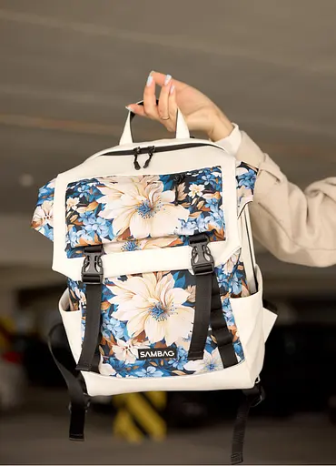 Женский рюкзак Sambag Aura белый с принтом Blue Flowers 39 х 29 х 13 см (24551725) - фото 5