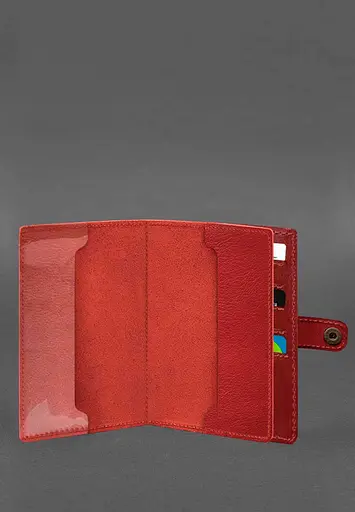 Кожаная обложка-портмоне для военного билета 15.0 красная - фото 3