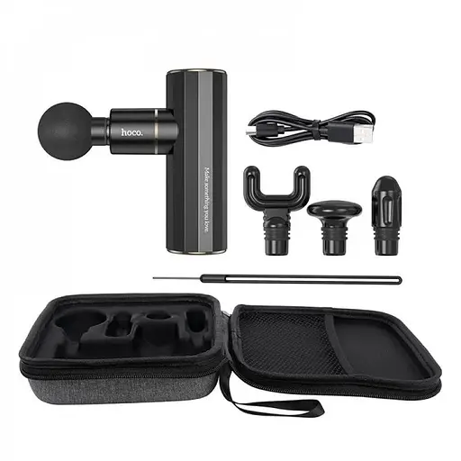 Портативний ручний масажер HOCO HP50 акумуляторний з насадками 3 рівнів швидкості Чорний - фото 2