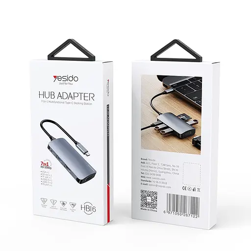 Перехідник Hub Yesido HB16 7 в 1 USB-C to TF/SD + USB 3.0/2.0 + PD + VGA - фото 2