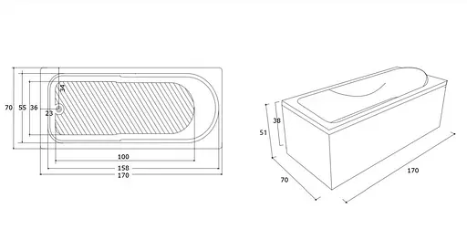 Ванна акриловая Damxa Apollo 170x70 см 47WA-170-070W-A - фото 6