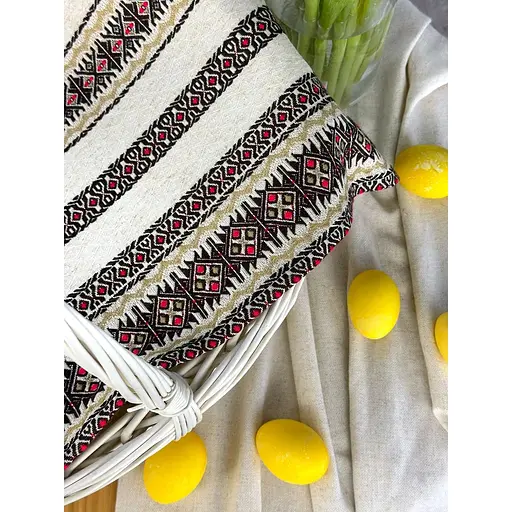Комплект Пасхальная корзина Буковина (большая) с льняным полотенцем 70х30 см Святогор красный и свечой - фото 5