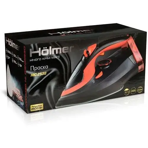 Утюг Holmer HIC-2538, Black/Red, 2500W, керамика, паровой удар 130 г/мин, постоянная подача пара 30 г/мин, вертикальная отпарка, очистка от накипи (HIC-2538) - фото 6