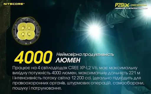 Ліхтар ручний Nitecore P20iX Cree XP-L2 V6 4000 лм 1х21700 USB (7 режимів) - фото 10