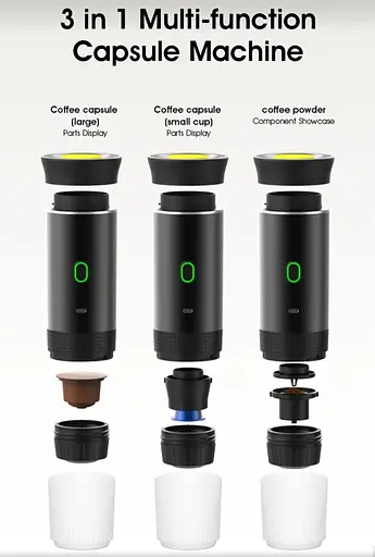 Портативная USB-кофеварка 3-в-1 для эспрессо, капсул и молотого кофе – компактная, беспроводная, с подогревом - фото 12