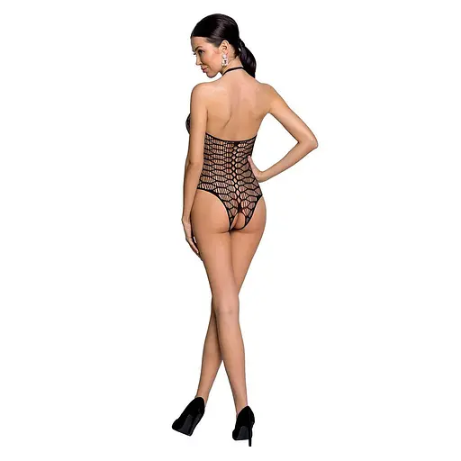 Бодістокінг у велику сітку Passion BS087 black відкрита спина халтер з доступом One size - фото 2