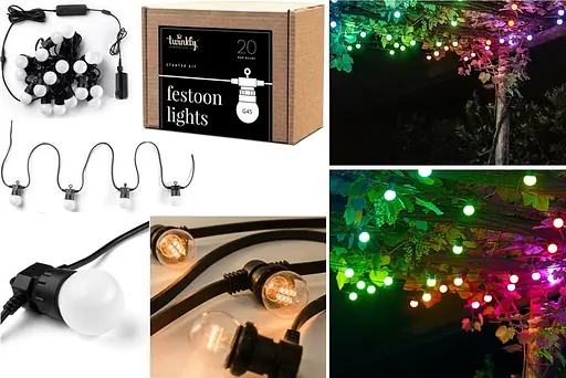 Twinkly Гірлянда Smart LED Twinkly Festoon RGB 20, G45, Gen II, IP44, 10м, кабель чорний - фото 2