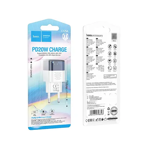 Блок живлення Hoco CS125a 25W зарядний пристрій адаптер 1 USB-C прозорий синій - фото 4