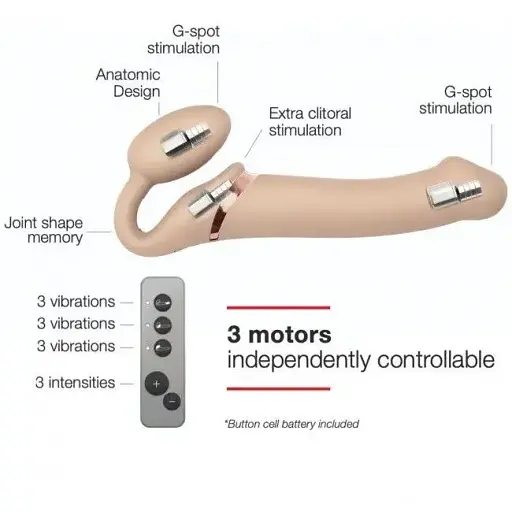 Безремневий страпон Strap-On-Me Vibrating Flesh L регульований з вібрацією та з пультом ДК діаметр 3.7 см - фото 5