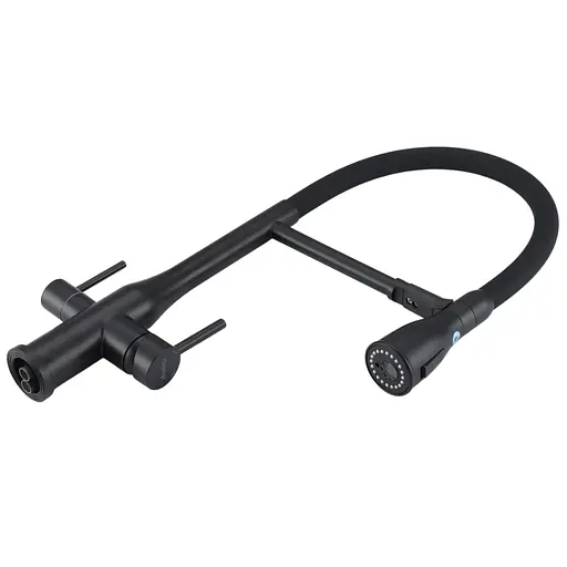 Смеситель для кухни на две воды Gappo G4399-76 гибкий излив нержавеющая сталь черный матовый - фото 3