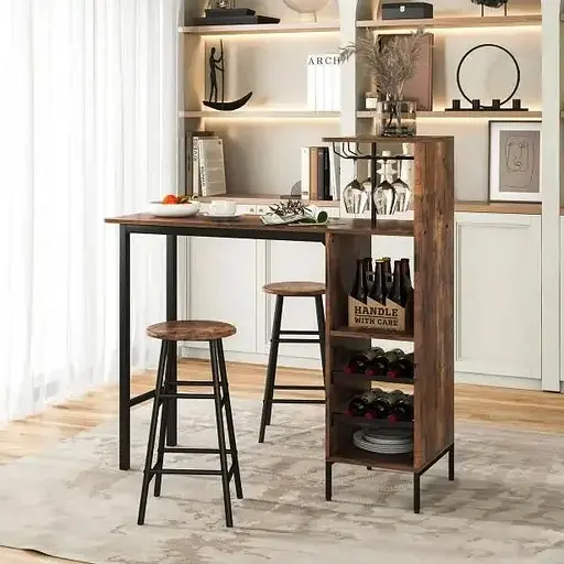 Барний стіл з стільцями Costway Bistro з тримачем винних келихів темно-коричневий - фото 5