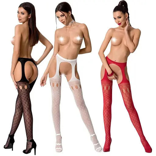 Эротические чулки-стокинги Passion S024 One Size, White - фото 3