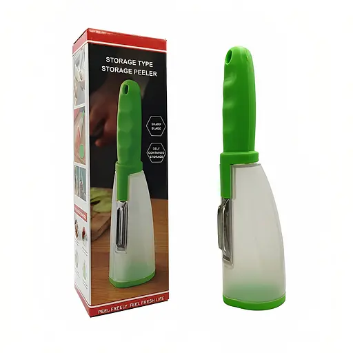 Овочечистка з контейнером ніж економка для тонкого чищення овочів та фруктів, Kitchen Master Зелений 84555 - фото 1