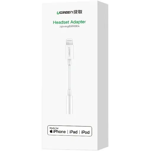 Перехідник Ugreen Lightning 3.5 mm 10cm Headphone Jack Adapter Model US212 Білий - фото 2