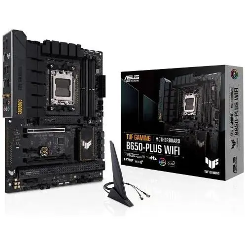 Материнская плата Asus AM5 TUF Gaming B650-PLUS WIFI, B650, 4xDDR5, Int.Video (CPU), 4xSATA3, 3xM.2, 2xPCI-E 4.0 16x, 2xPCI-E 4.0 1x, Realtek 7.1, Realtek 2.5Gb, WiFi 6, Bluetooth 5.2, 6xUSB3.2/6xUSB2.0, HDMI/DP, ATX - фото 2