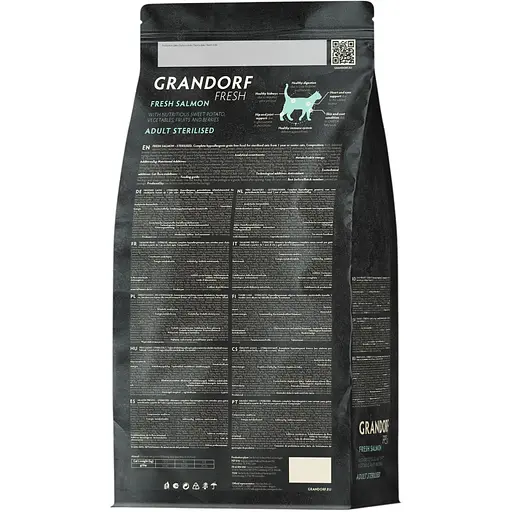 Сухой беззерновой корм для стерилизованных кошек Grandorf Fresh Salmon & Sweet Potato Adult Cat Sterilised лосось с бататом 400 г - фото 2