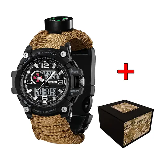 Наручные часы мужские 012BKSU ЗСУ Чорные Паракордный ремешок Khaki + Коробка Patriot acs0031001
