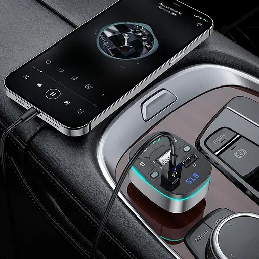 Адаптер автомобильный HOCO Crystal transparent car BT FM transmitter E71 серо прозрачный - фото 4