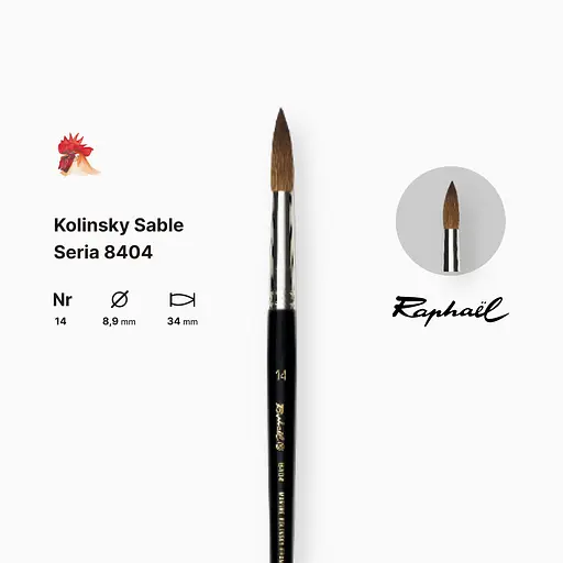 Кисть колонок круглая Raphael Kolinsky Sable, №14, профессиональная, короткая ручка - фото 2