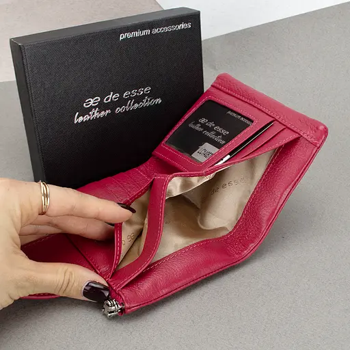 Гаманець жіночий шкіряний De Esse 14057-GD147 маленький малиновий - фото 4