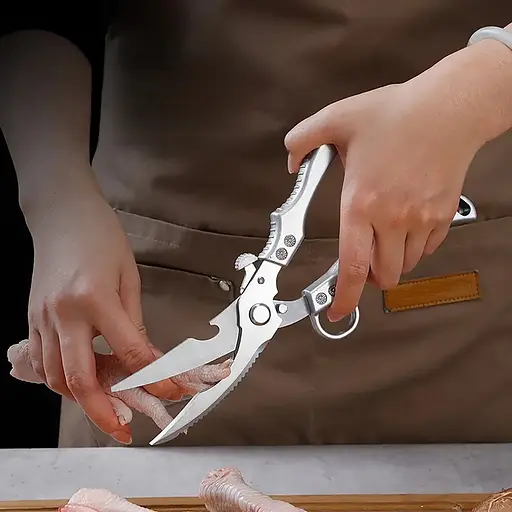 Кухонні ножиці секатор для птиці та риби з фіксатором та кільцем для пальця, Kitchen Master Сріблястий 87437 - фото 2