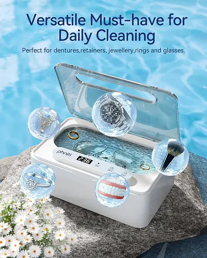 Ультразвуковий очисник ювелірних виробів, ультразвуковий очисник Phniti 47 кГц 330 мл ультразвуковий очисник із 3 режимами таймера - фото 4