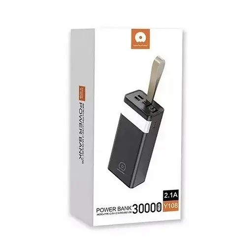 Портативное зарядное устройство Power Bank WUW Y108 30000 mAh LED фонарь Черный - фото 8
