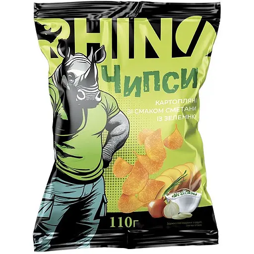 Чипсы Rhino картофельные со вкусом сметаны и зеленью 110 г  - фото 1