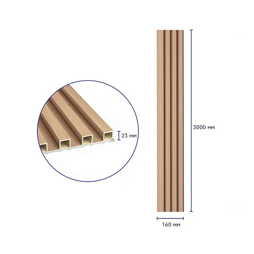 Рейка декоративна Wall Sticker WPC стінова 3000х160х23 мм Дуб SW-00001855 - фото 3