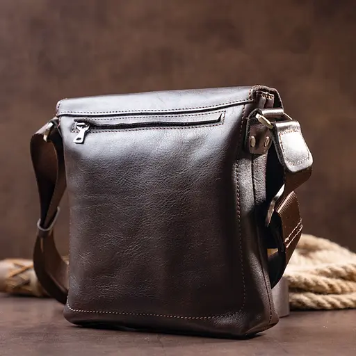 Чоловіча шкіряна сумка GRANDE PELLE 21х23х4,5 см sum0012521 - фото 8