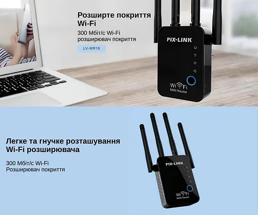 Ретранслятор-маршрутизатор Pix-Link X300R4 300Мбит/с 2.4 ГГц Черный (XNDWSW021403B 4326) - фото 5