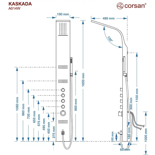 Душова панель Corsan Kaskada silver з виливом та термостатом A014TSLW, Сірий - фото 3