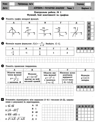 Математика (алгебра і початки аналізу та геометрія). 10 клас (рівень стандарту). Тестовий контроль результатів навчання - фото 5