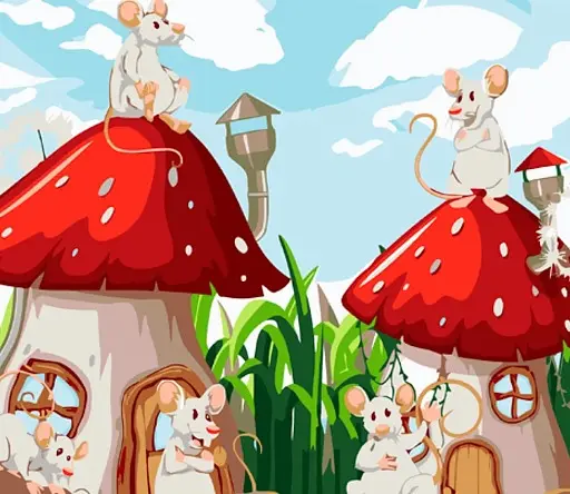 Набор для росписи по номерам Мыши в домах-грибах, Strateg, 30x40 см, SS6713