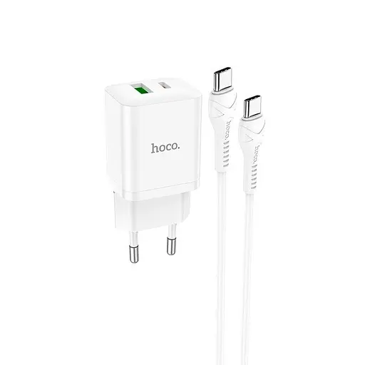 Блок - Адаптер сетевой HOCO Type-C to Type-C Cable Founder charger set N28 набор белый - фото 3