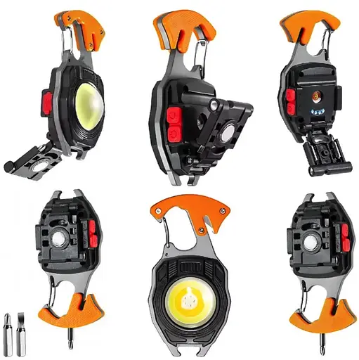 Многофункциональный мини фонарик брелок СОВ 5147 с зажигалкой стопорезом с карабином - фото 8